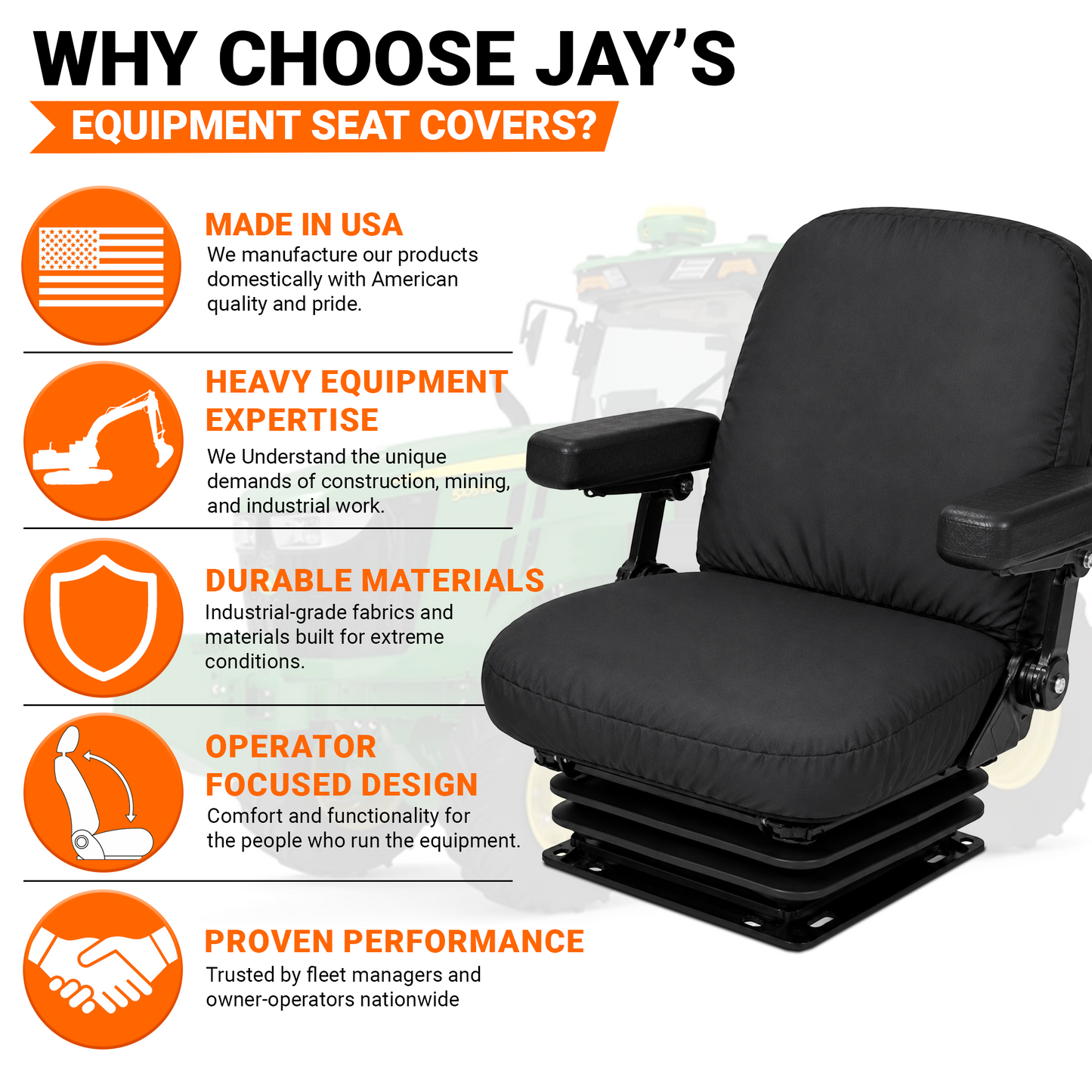 Small Back Tractor Seat Cover - 18x18" Canvas or Vinyl, Made in USA