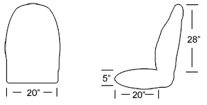 "Excavator seat cover size dimensions