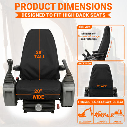 High Back Excavator Seat Cover - 20x28", Heavy Duty Canvas, Made in USA