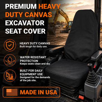 High Back Excavator Seat Cover - 20x28", Heavy Duty Canvas, Made in USA