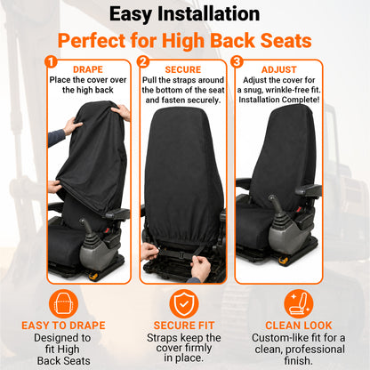 High Back Excavator Seat Cover - 20x28", Heavy Duty Canvas, Made in USA