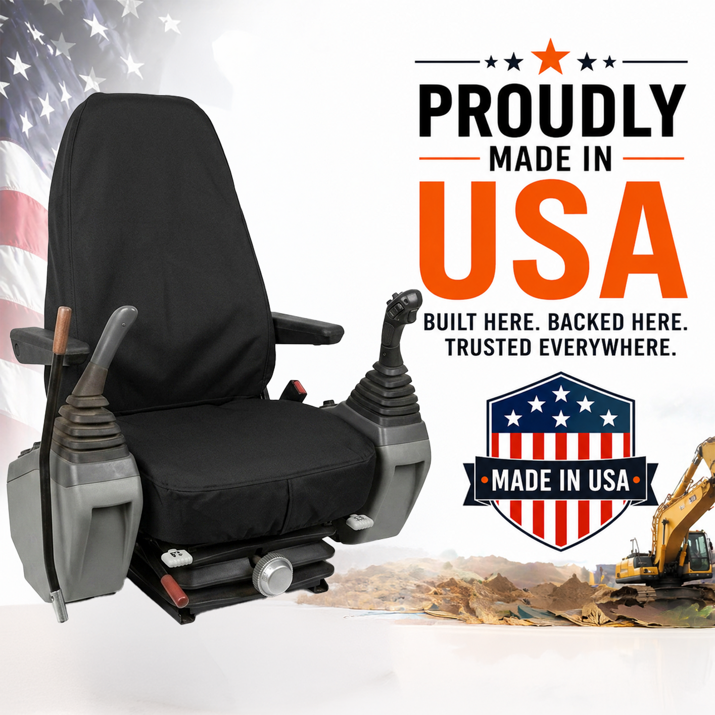 High Back Excavator Seat Cover - 20x28", Heavy Duty Canvas, Made in USA