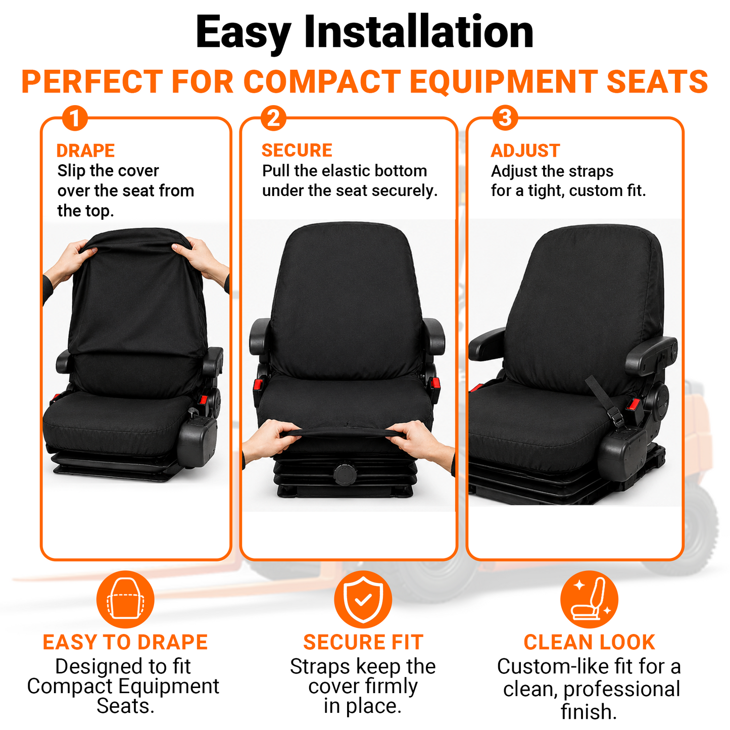 Low Back Backhoe Seat Cover - 20x20" Canvas or Vinyl, Made in USA