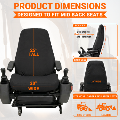 Mid Back Loader Seat Cover - 20x25" Canvas or Vinyl, Made in USA