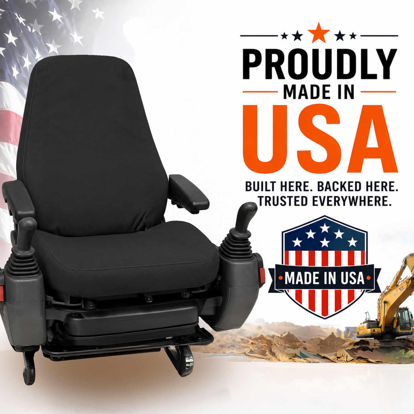 Mid Back Loader Seat Cover - 20x25" Canvas or Vinyl, Made in USA