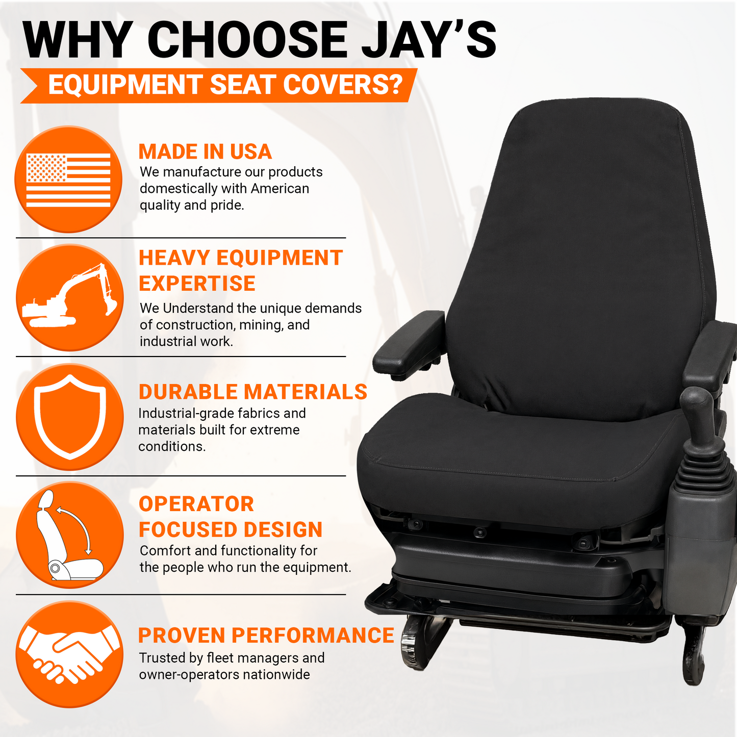 Mid Back Loader Seat Cover - 20x25" Canvas or Vinyl, Made in USA