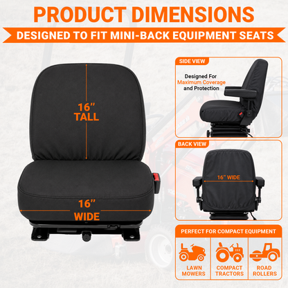 Mini Back Tractor Seat Cover - 16x16" Canvas or Vinyl, Made in USA