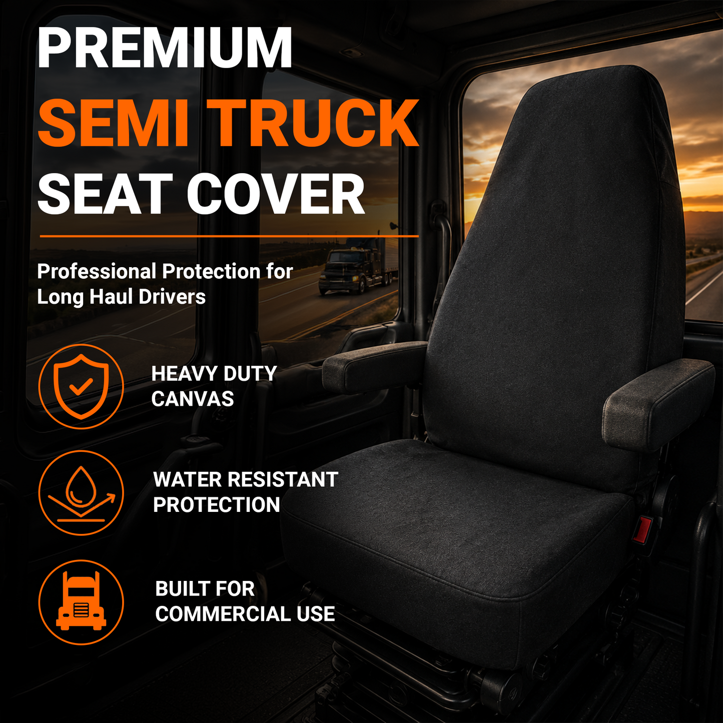 Semi Truck Seat Cover - 23x31" Heavy Duty Canvas, Made in USA