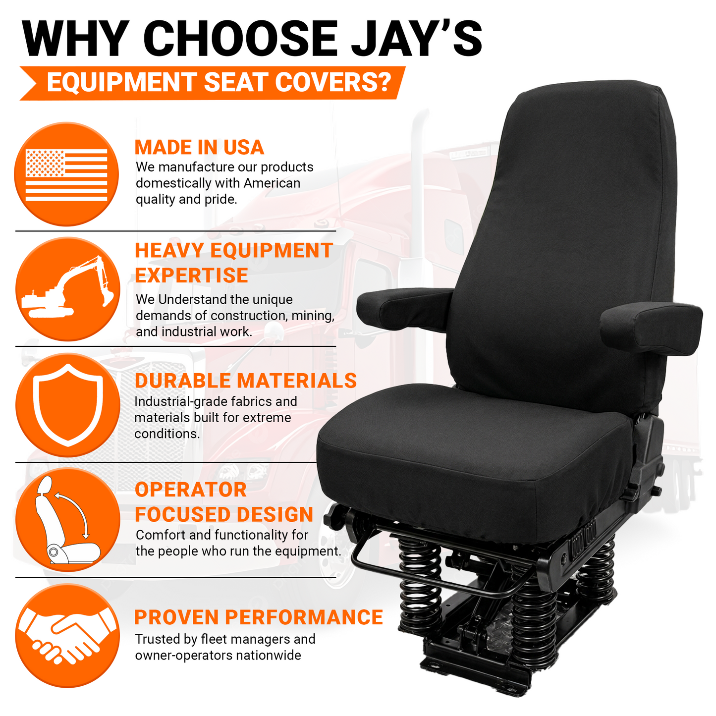 Semi Truck Seat Cover - 23x31" Heavy Duty Canvas, Made in USA