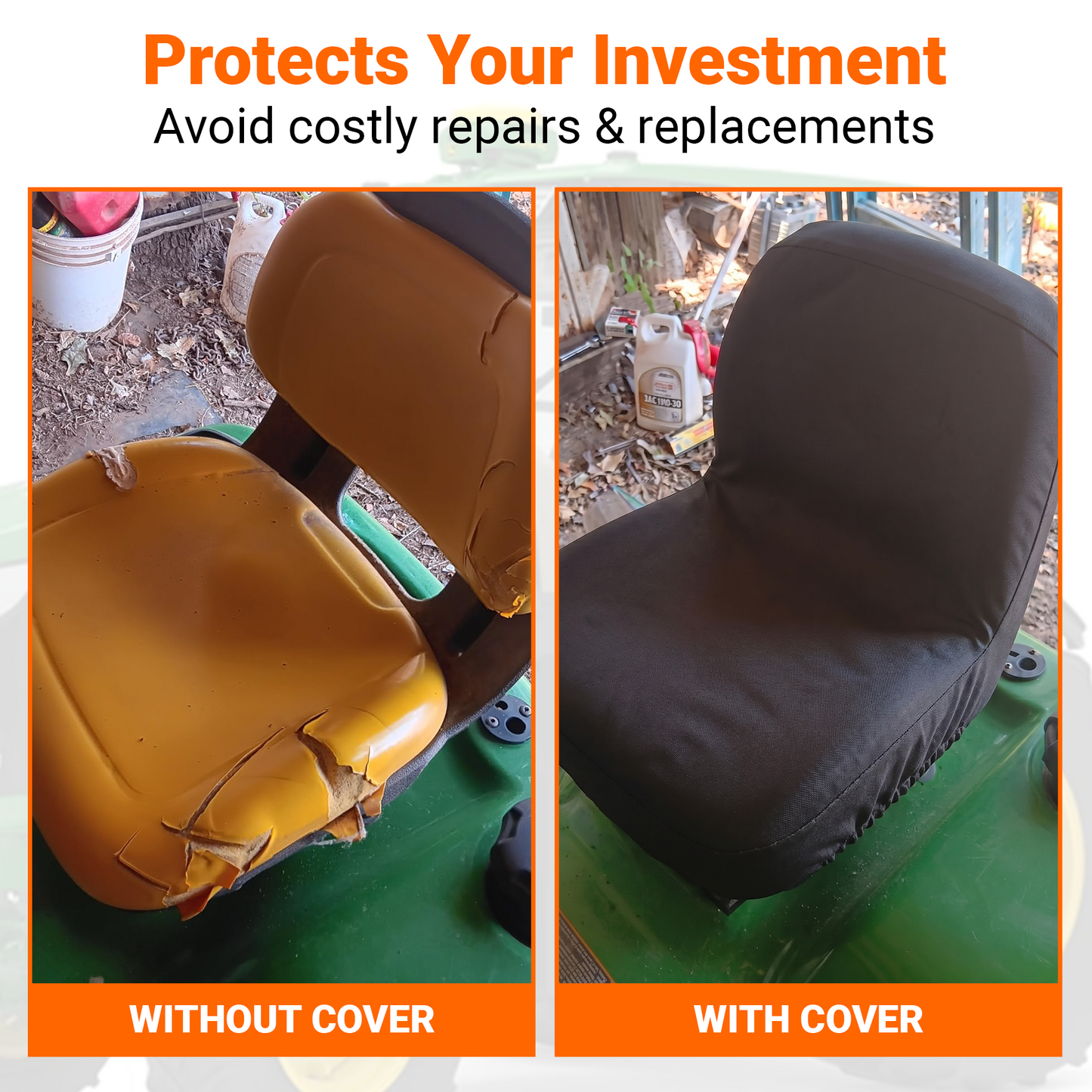 Small Back Tractor Seat Cover - 18x18" Canvas or Vinyl, Made in USA