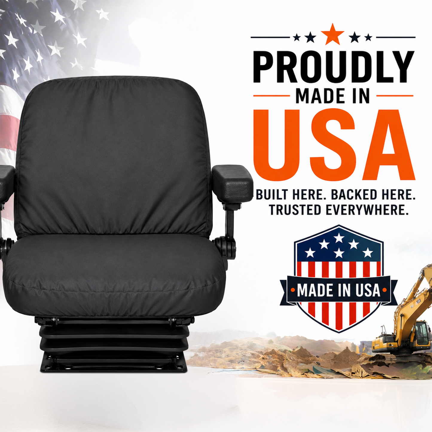 Small Back Tractor Seat Cover - 18x18" Canvas or Vinyl, Made in USA