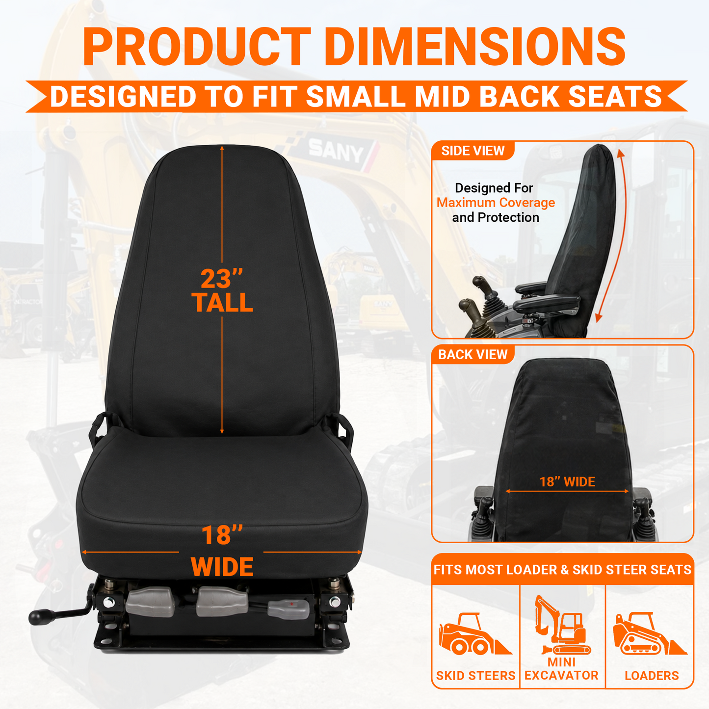 Small Mid Back Seat Cover 18x23" Canvas or Vinyl