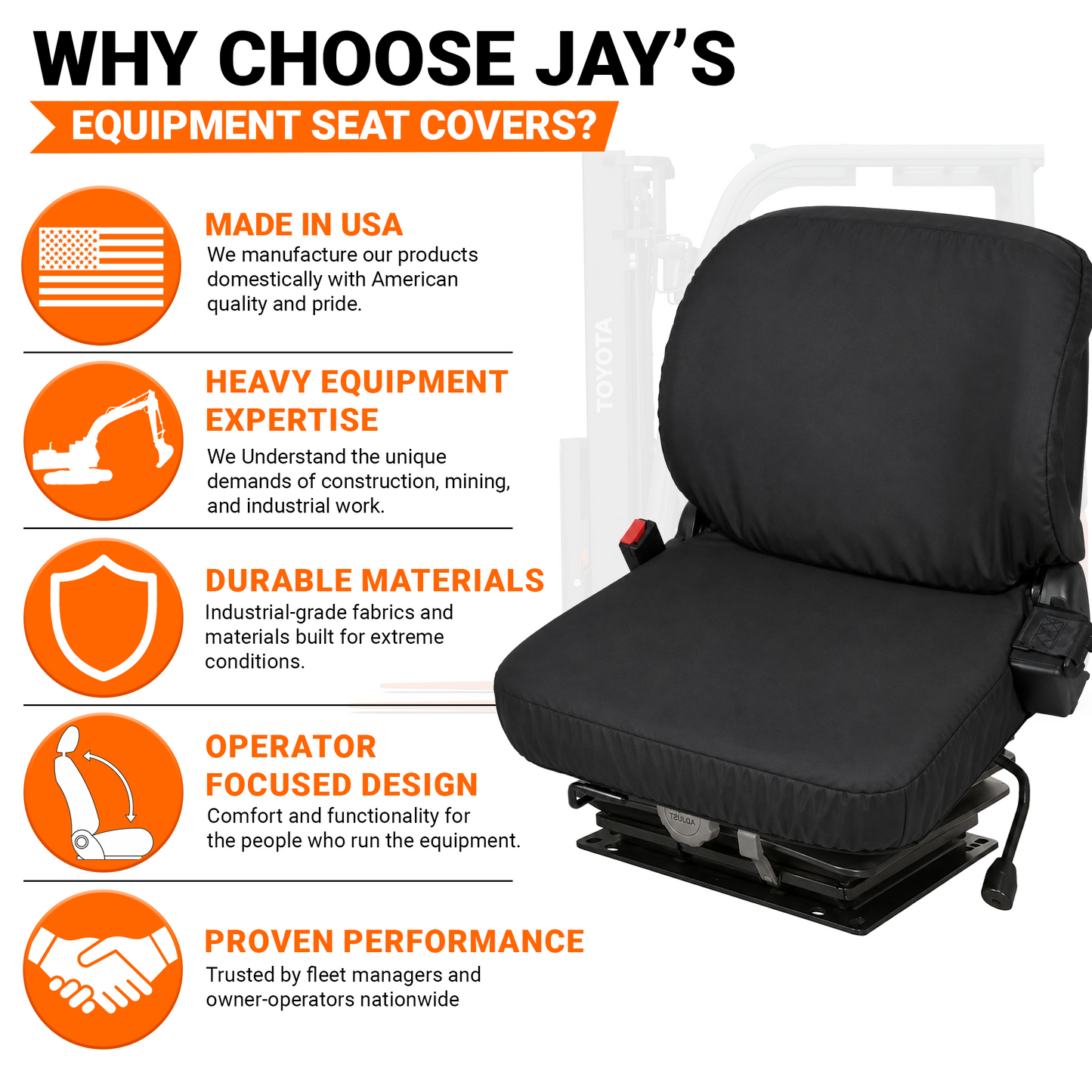 Toyota Forklift Wing Back Heavy Duty Seat Cover - Premium Protection & Comfort - Made in USA
